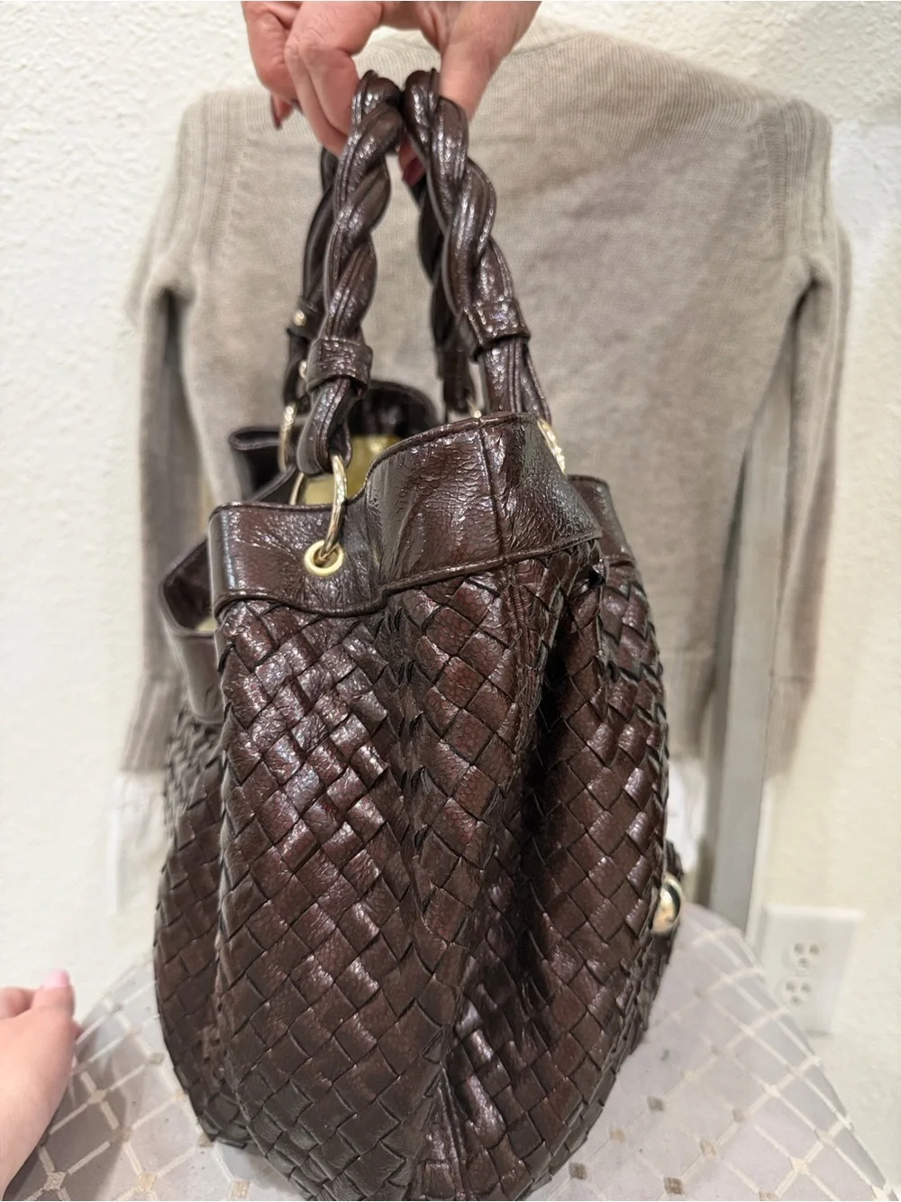 Loeffler Randall Brown Woven Leather Hobo Shoulder Bag